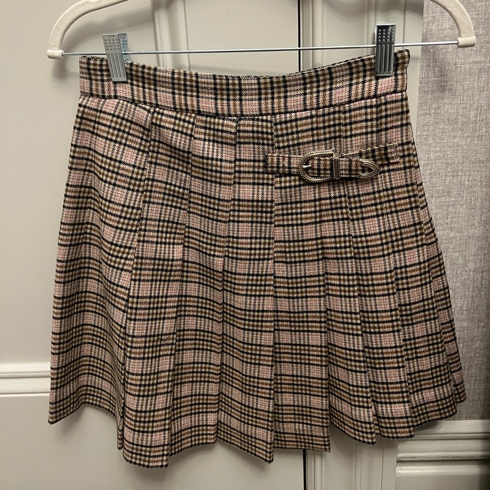 Maje Pleated Plaid Kilt Asymmetric Skirt